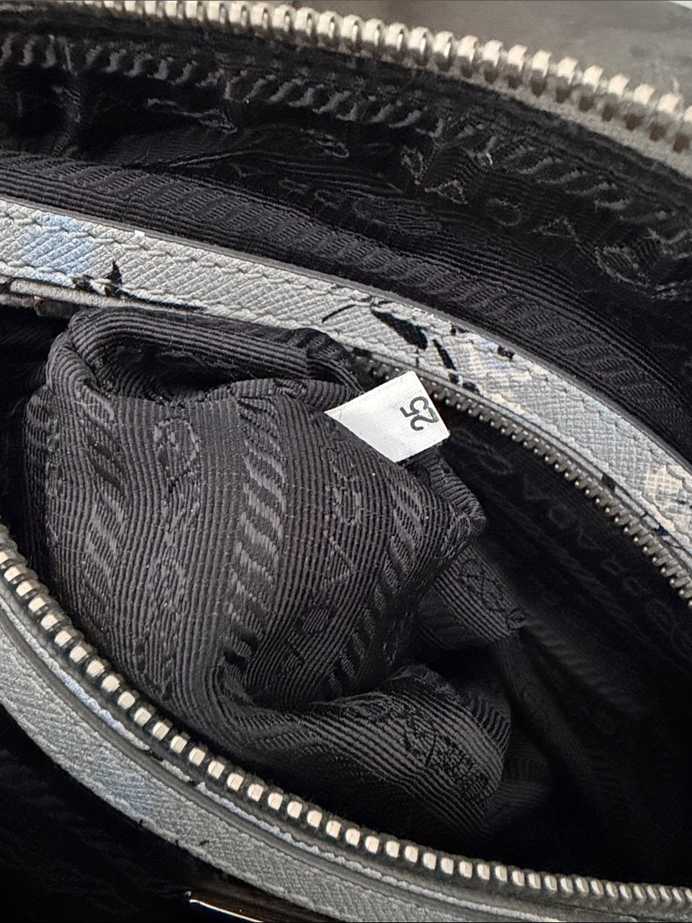 Prada Gray Floral Saffiano Leather Satchel with Strap - Pre-Loved - Picture 7 of 16